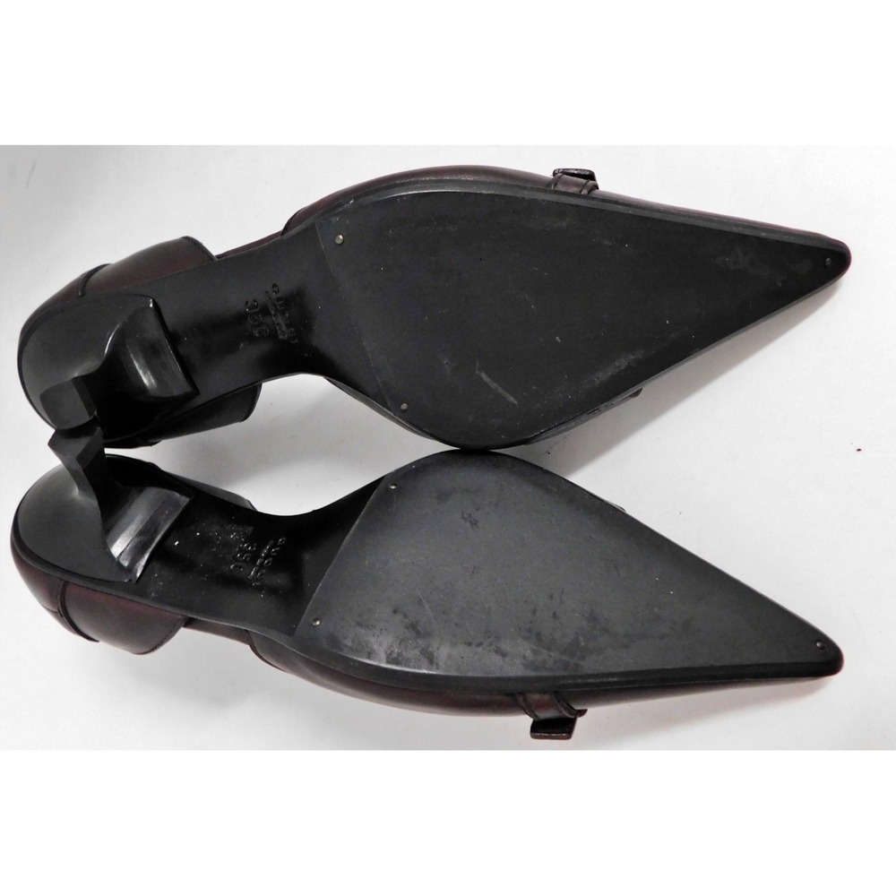 Gucci Brown Leather Pointed Buckle Kitten Heel Pumps Sz 35 C - Picture 6 of 6